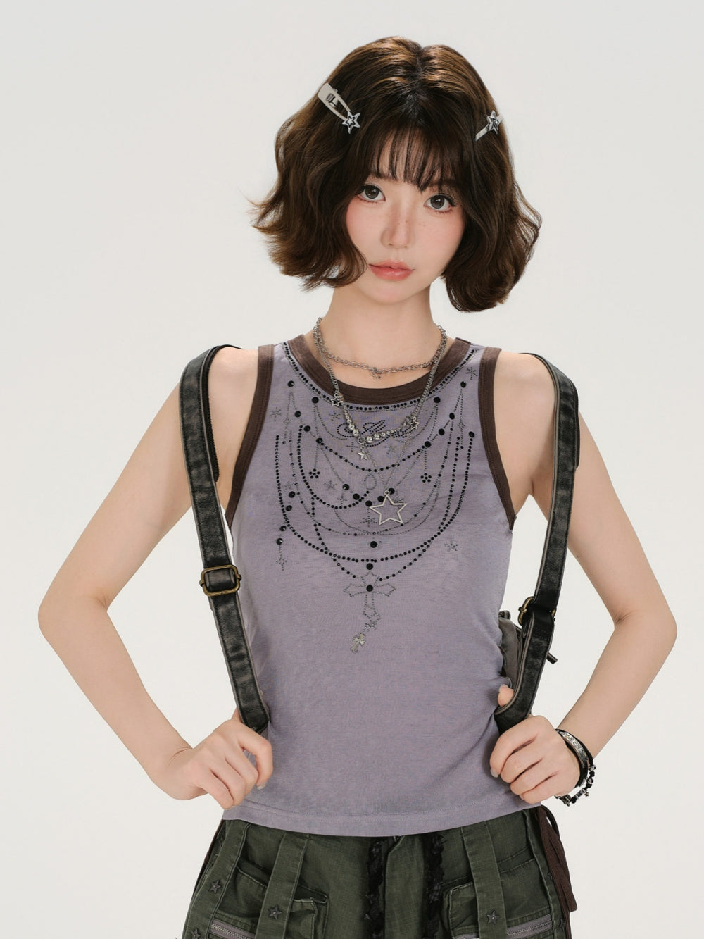 Chained Graphic Side Lace-up Tank