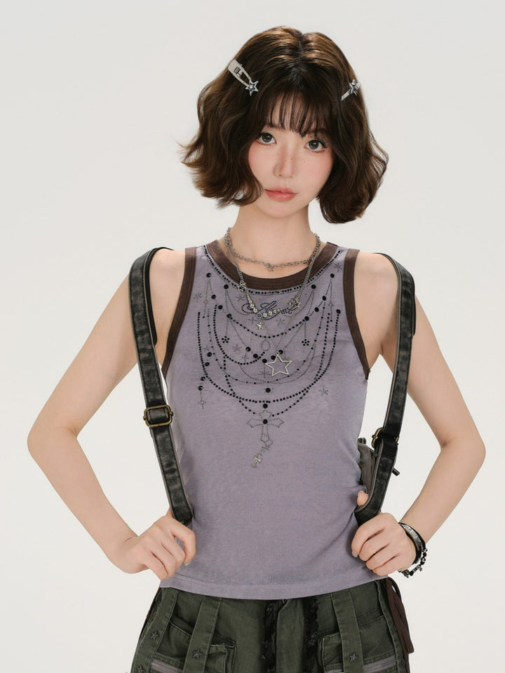 Chained Graphic Side Lace-up Tank