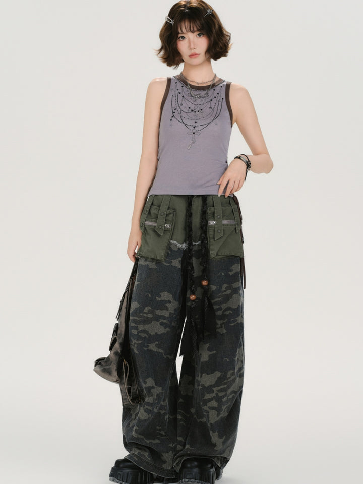 Chained Graphic Side Lace-up Tank
