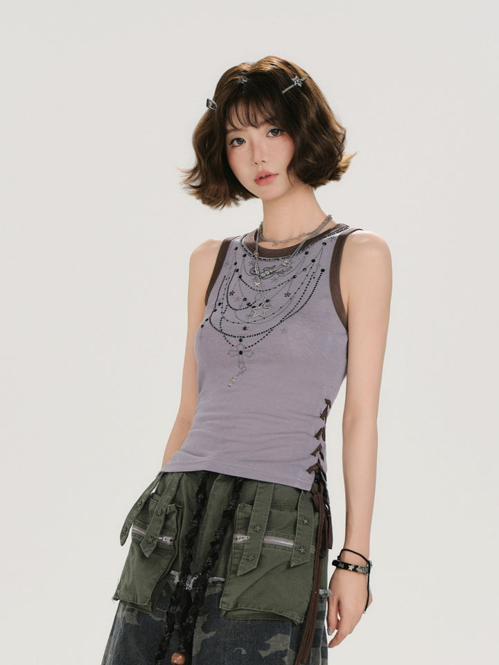 Chained Graphic Side Lace-up Tank