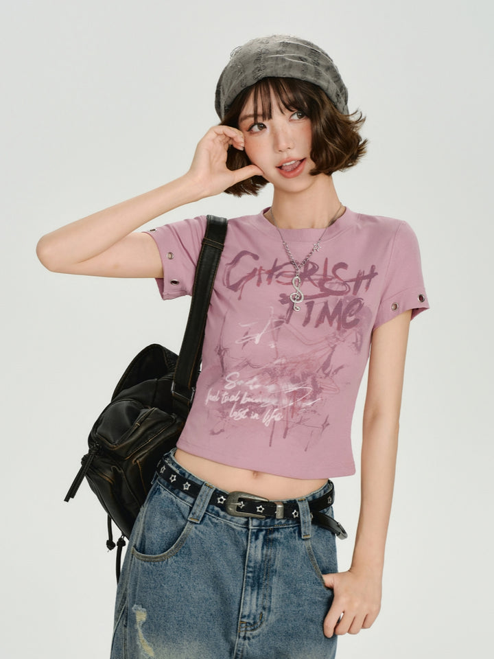 Cherish Time Grunge Graphic Print Tee