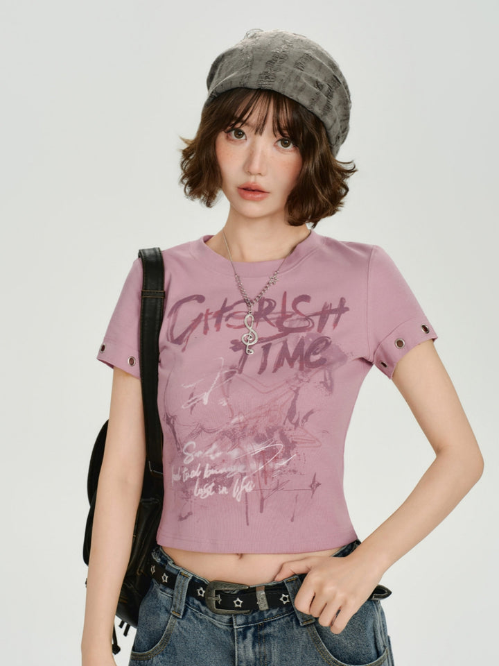 Cherish Time Grunge Graphic Print Tee
