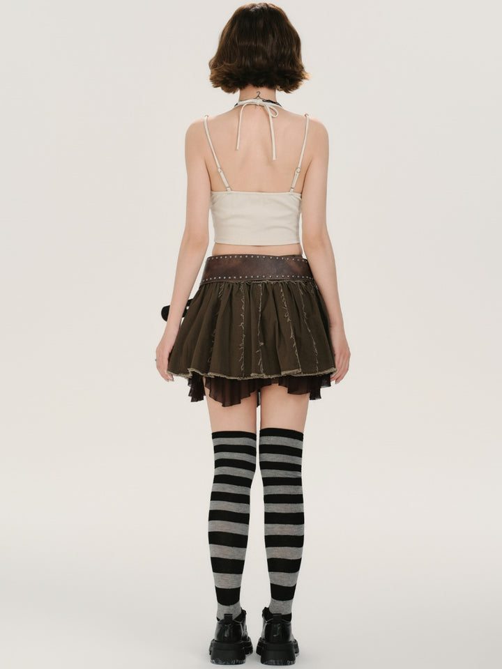 Beaded Strap Ruched V-Neck Crop Top