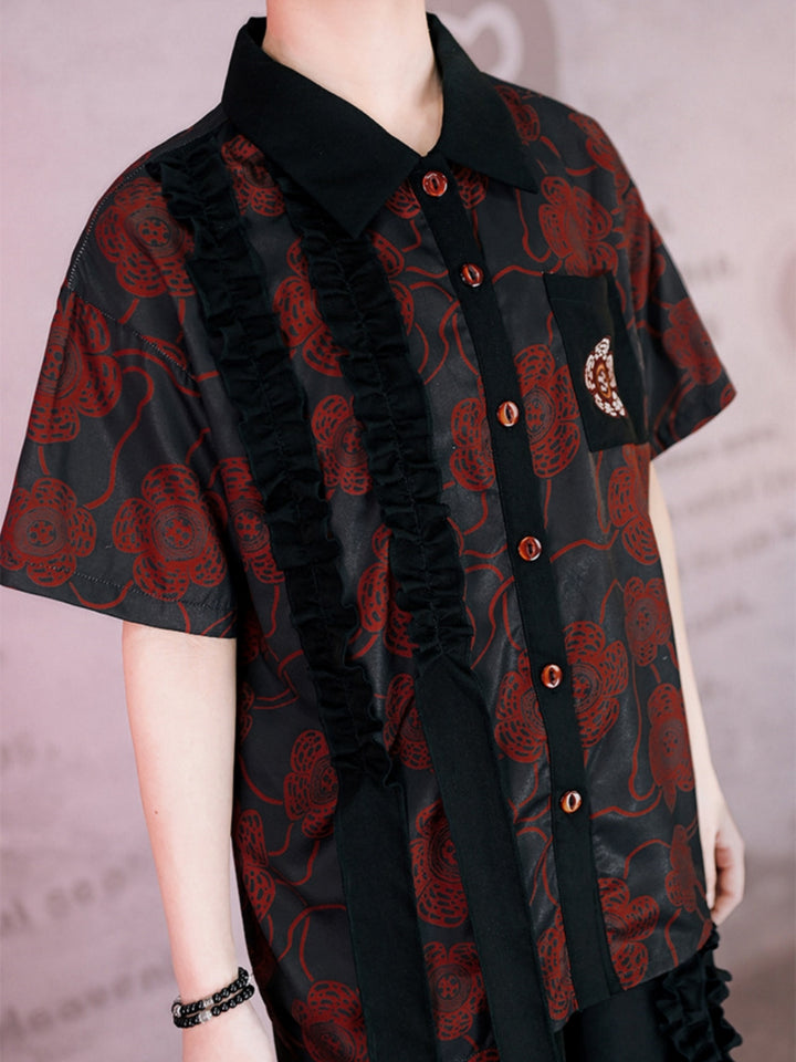 Deconstructed Rose Patch Ruffle Shirt