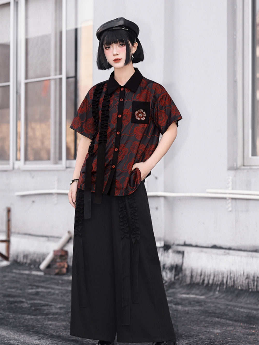 Deconstructed Rose Patch Ruffle Shirt