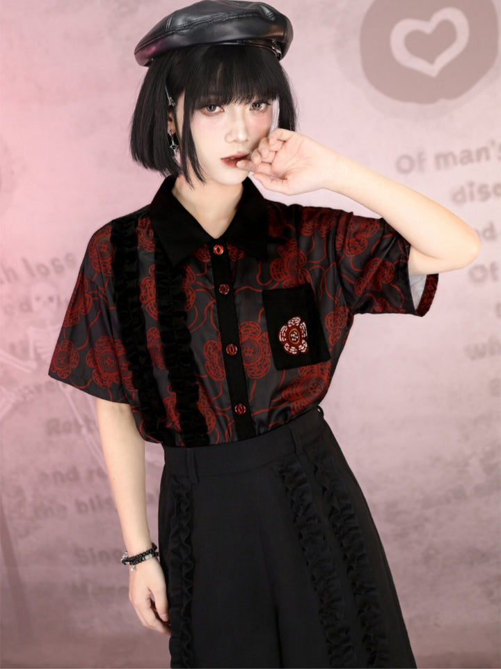 Deconstructed Rose Patch Ruffle Shirt