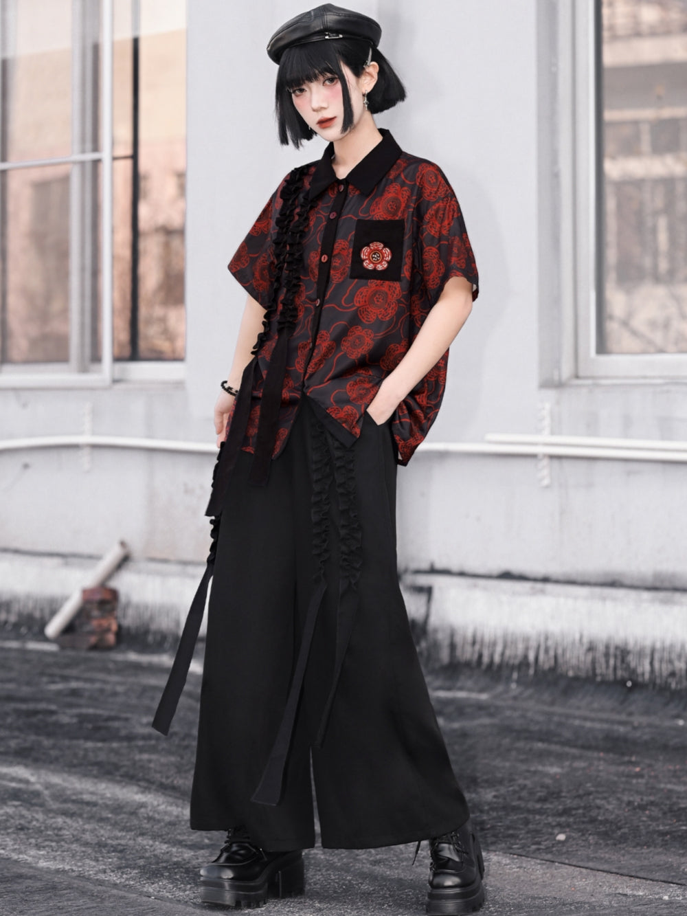 Deconstructed Rose Patch Ruffle Shirt