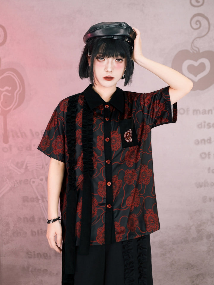 Deconstructed Rose Patch Ruffle Shirt