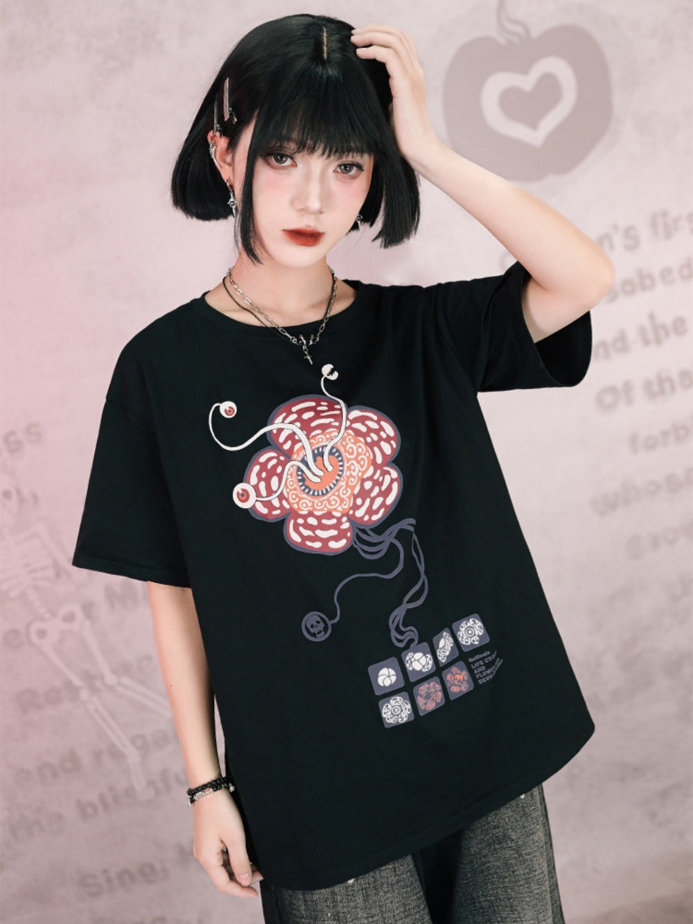 Harajuku Rafflesia Monster Graphic Oversized Tee