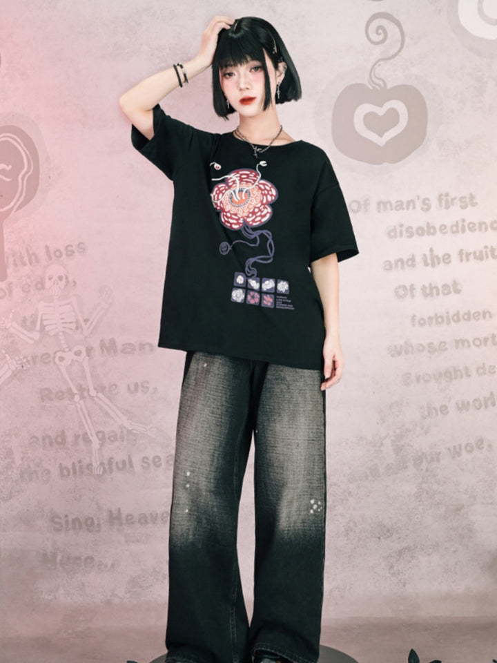Harajuku Rafflesia Monster Graphic Oversized Tee