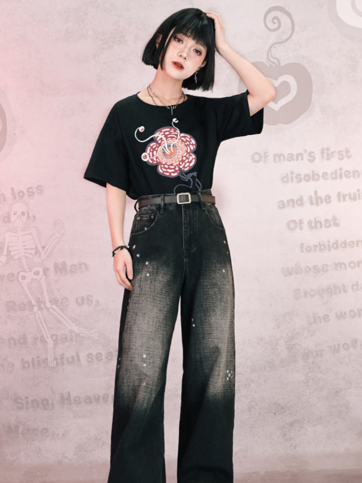 Harajuku Rafflesia Monster Graphic Oversized Tee