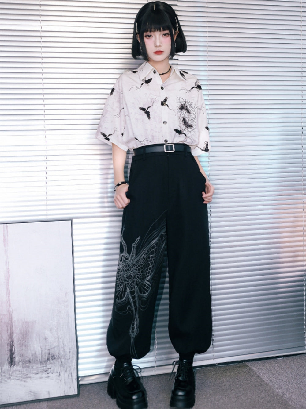 Harajuku Moth Graphic Oversized Balloon Pants