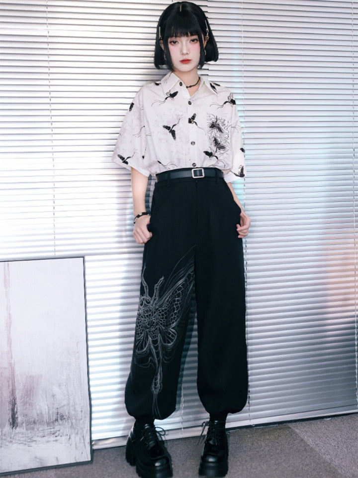 Harajuku Moth Graphic Oversized Balloon Pants