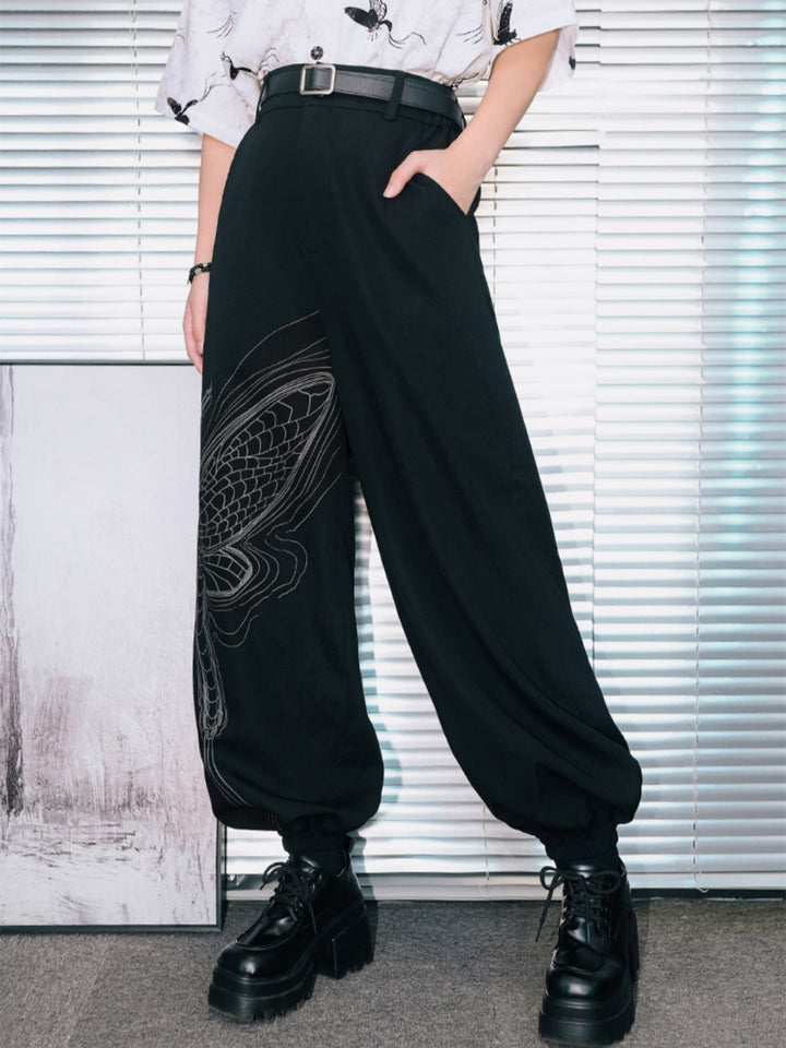 Harajuku Moth Graphic Oversized Balloon Pants