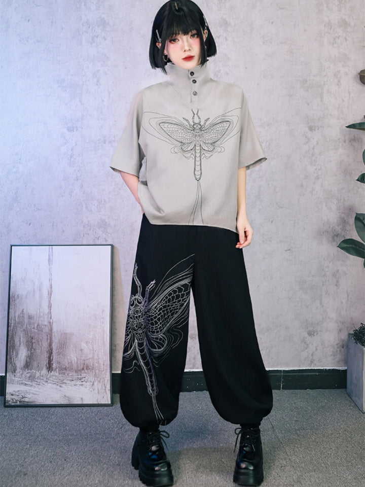 Harajuku Moth Graphic Oversized Balloon Pants