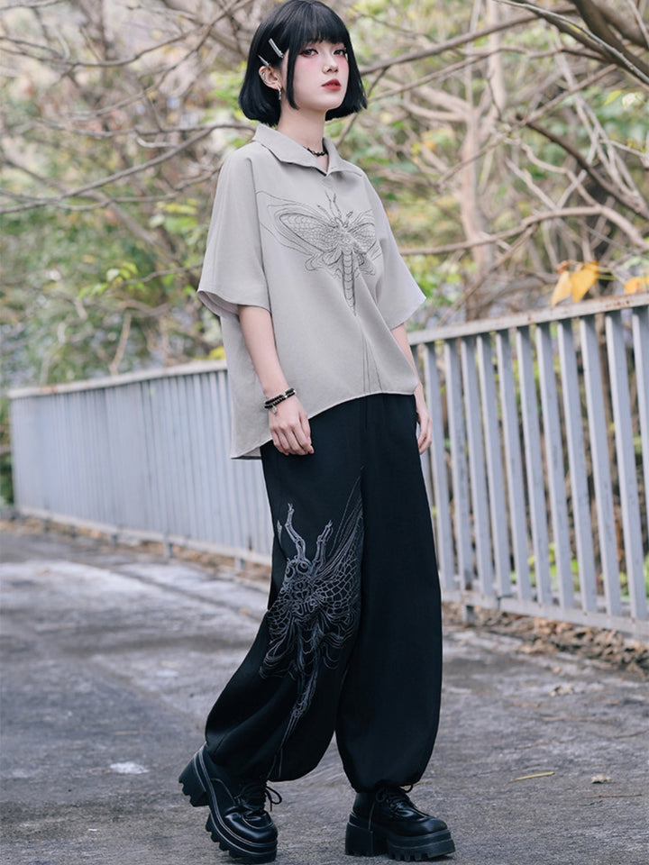 Harajuku Moth Graphic Oversized Balloon Pants