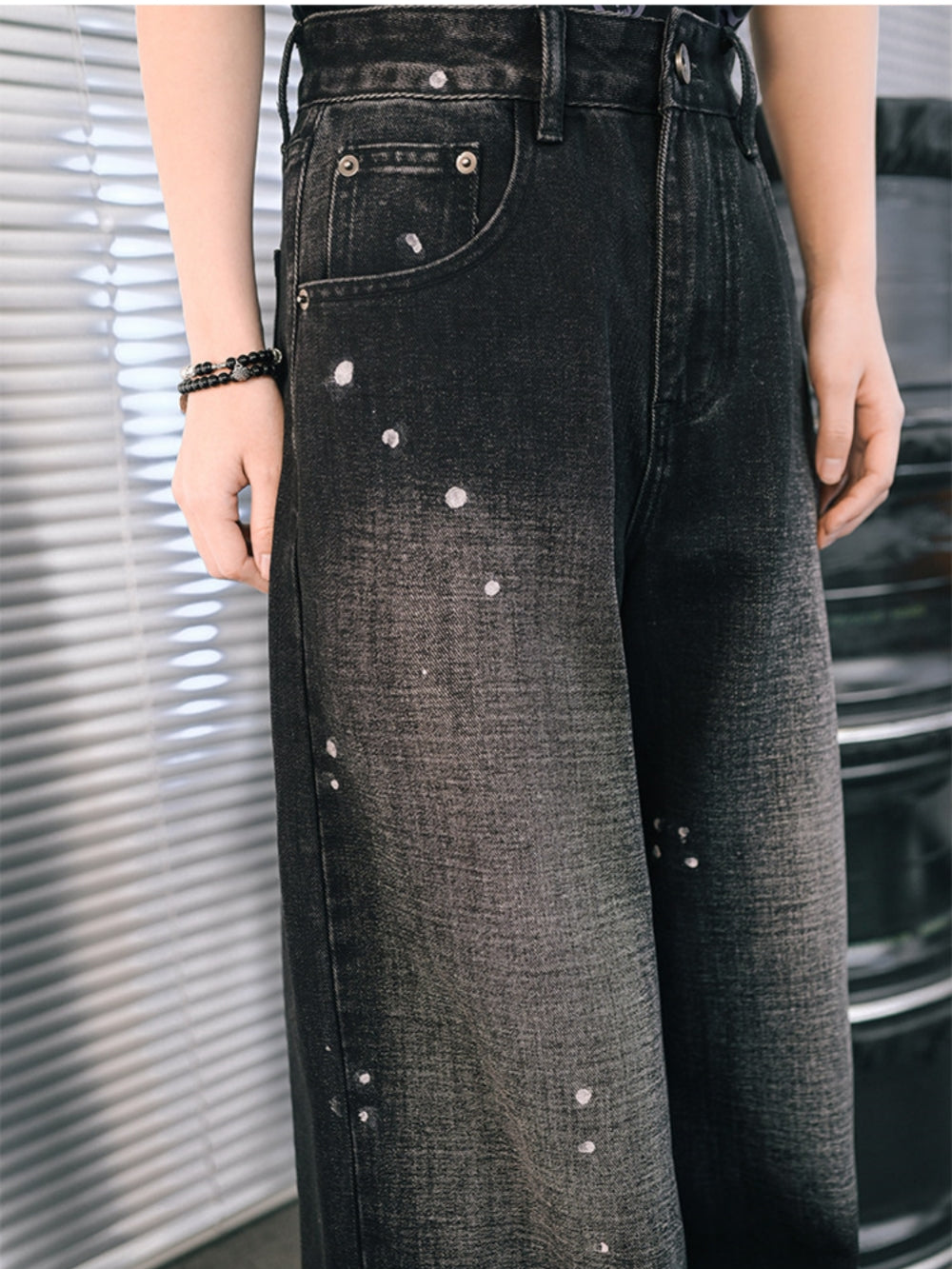 Acid Wash Distressed Wide Leg Jeans