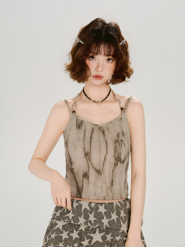 Acid Wash Halter Tie-Dye Cami Top