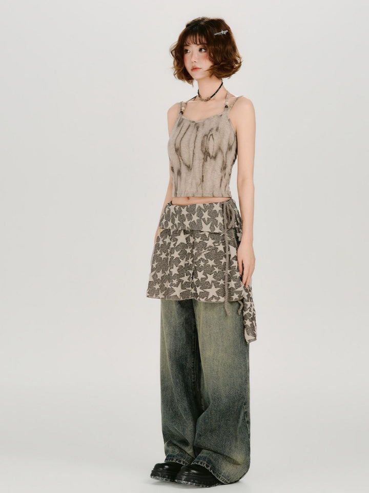 Acid Wash Halter Tie-Dye Cami Top