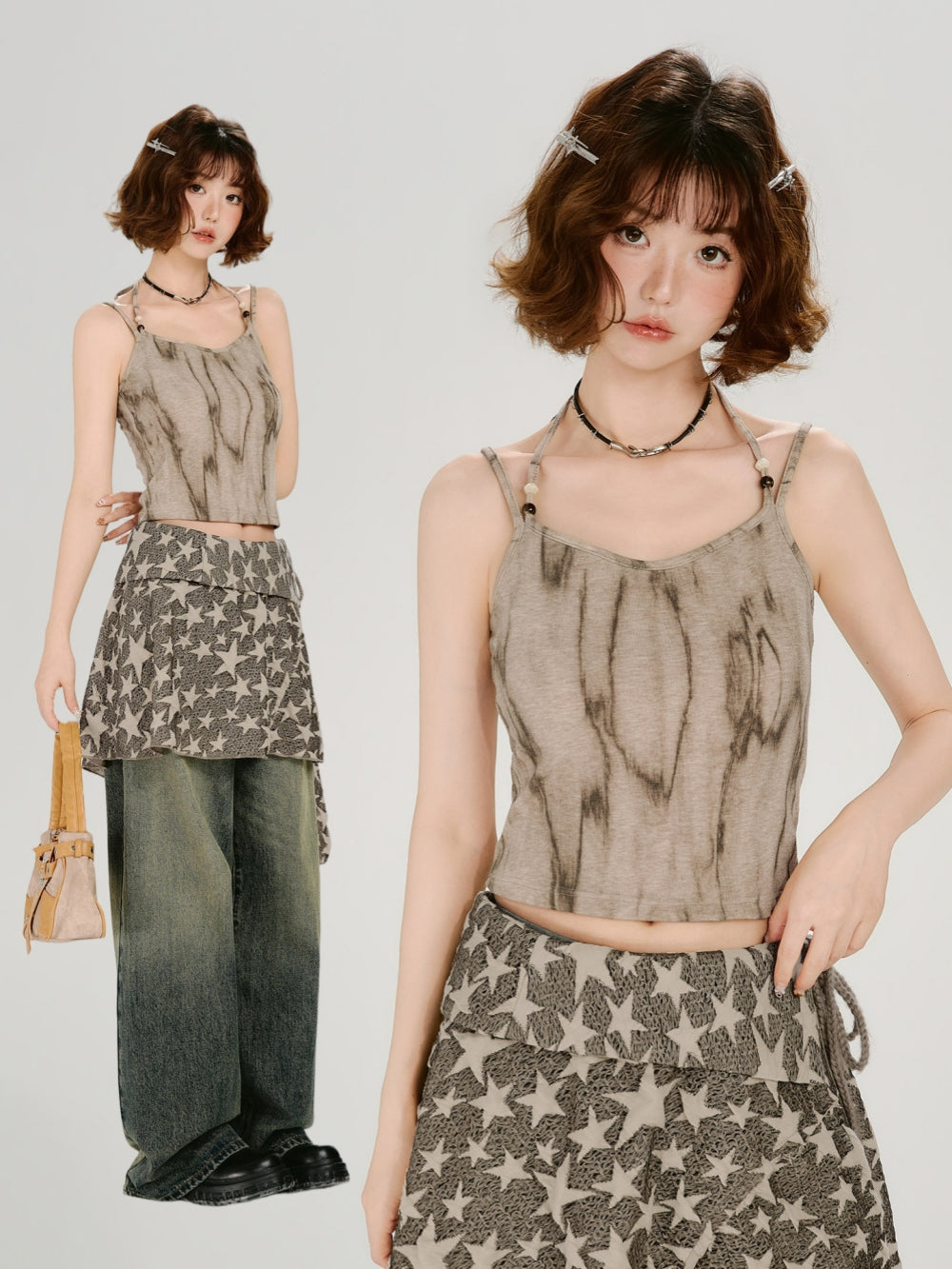 Acid Wash Halter Tie-Dye Cami Top