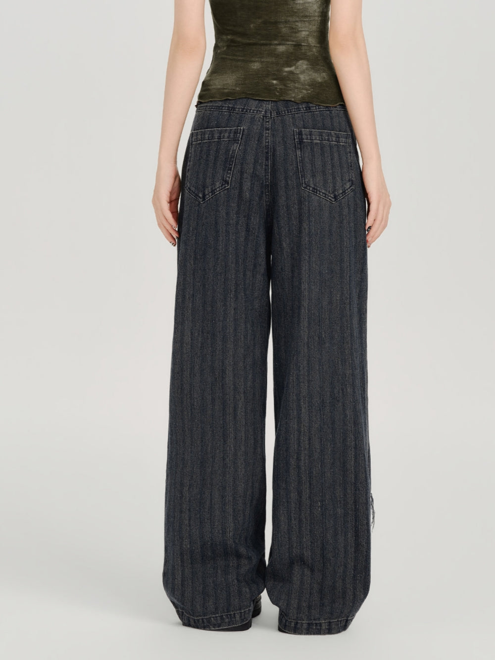 Distressed Patchwork Faded Wide Leg Jeans