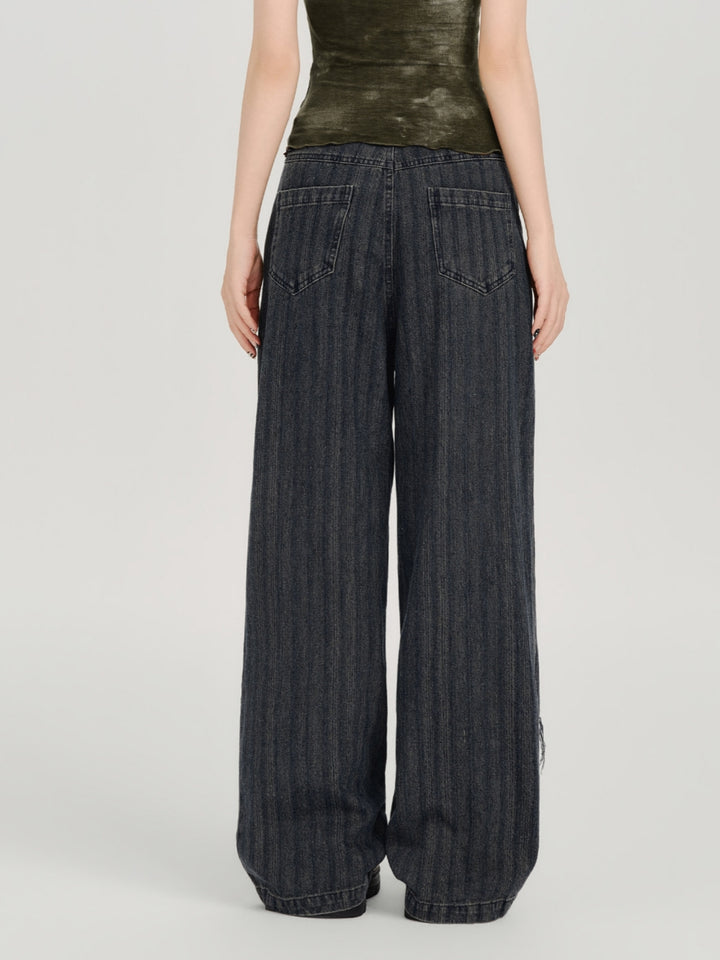 Distressed Patchwork Faded Wide Leg Jeans