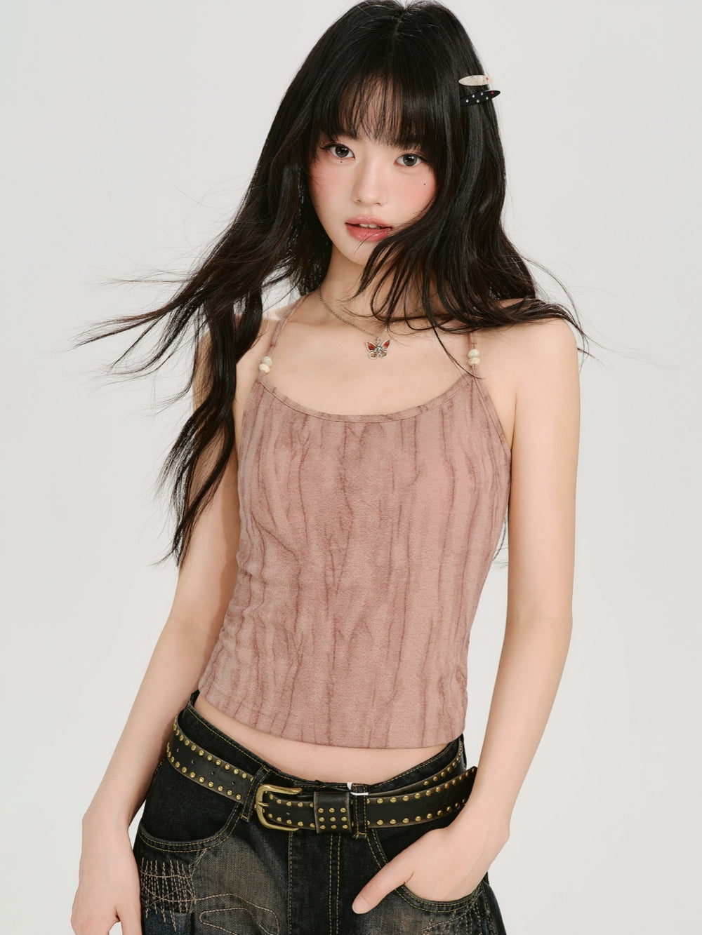 Acid Wash Textured Ruched Cami Top