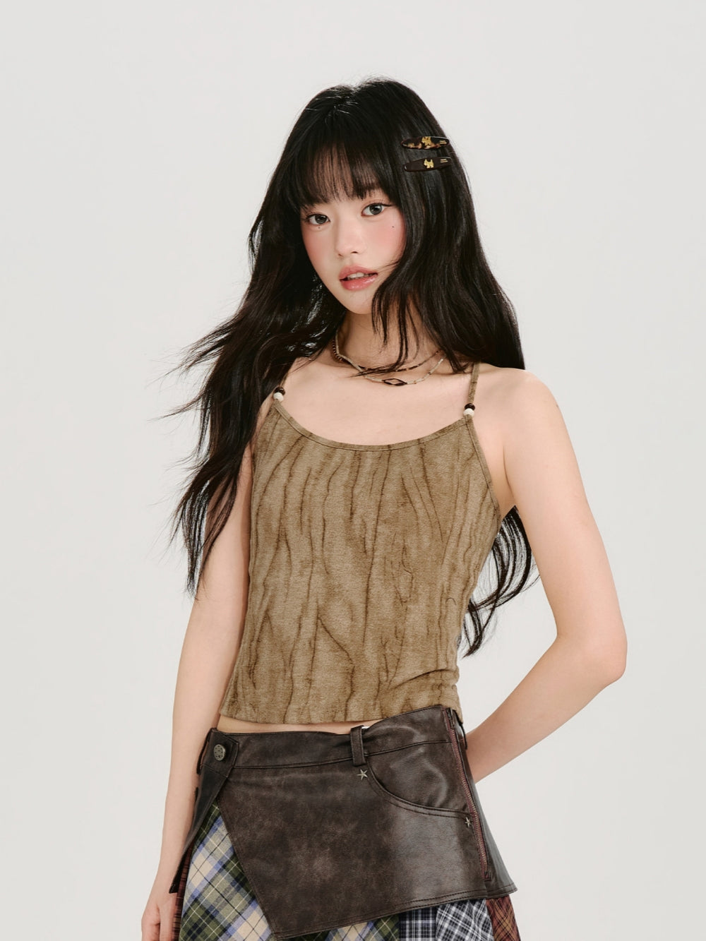 Acid Wash Textured Ruched Cami Top