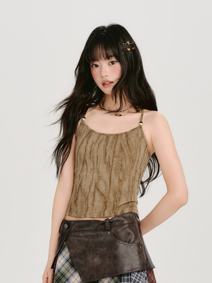 Acid Wash Textured Ruched Cami Top