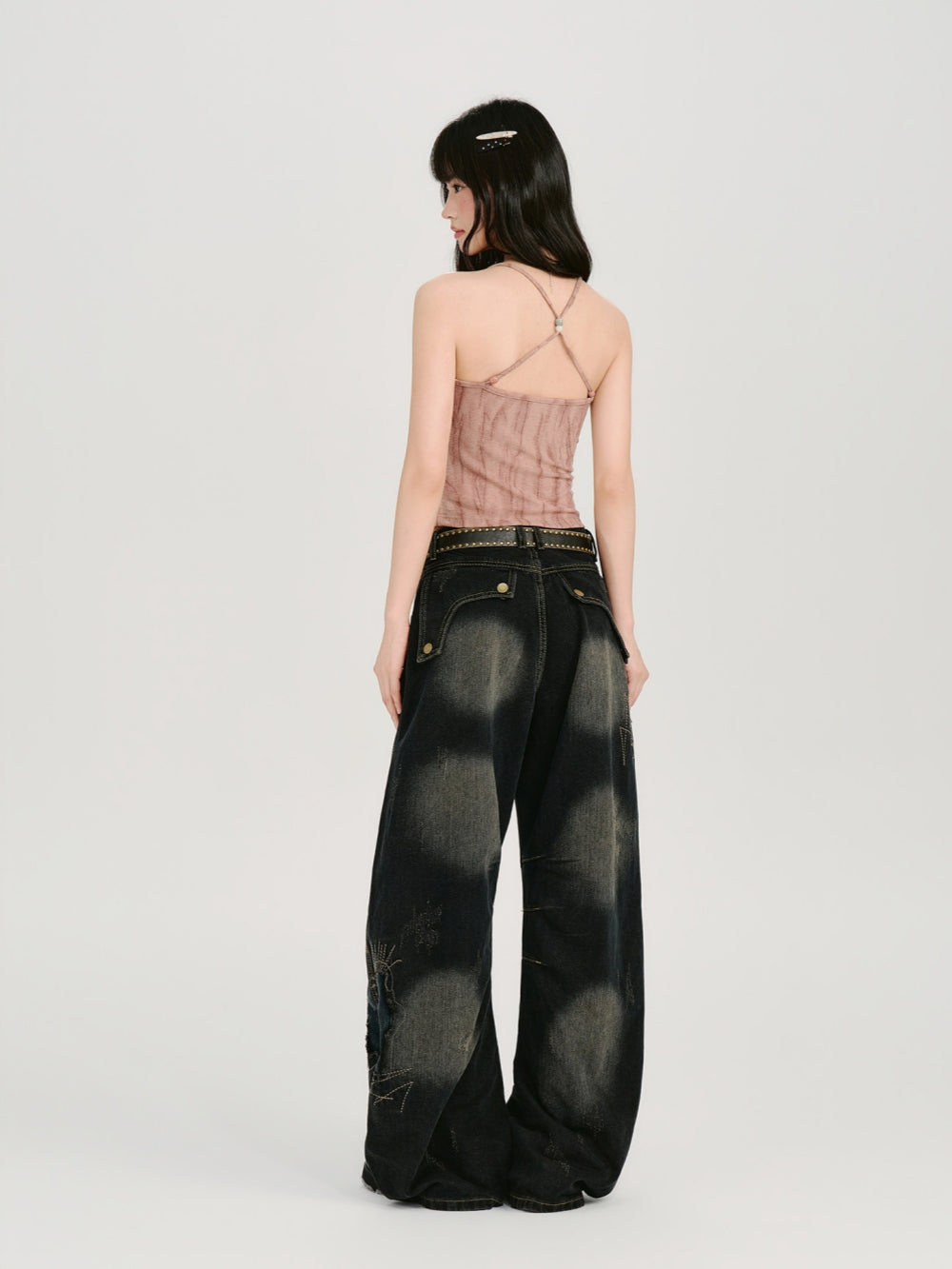 Acid Wash Textured Ruched Cami Top