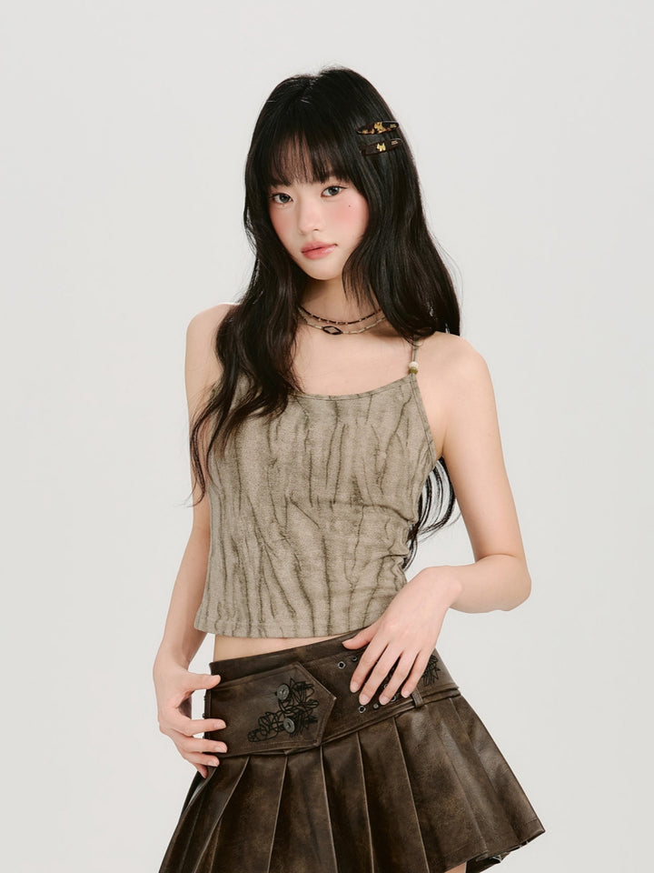 Acid Wash Textured Ruched Cami Top