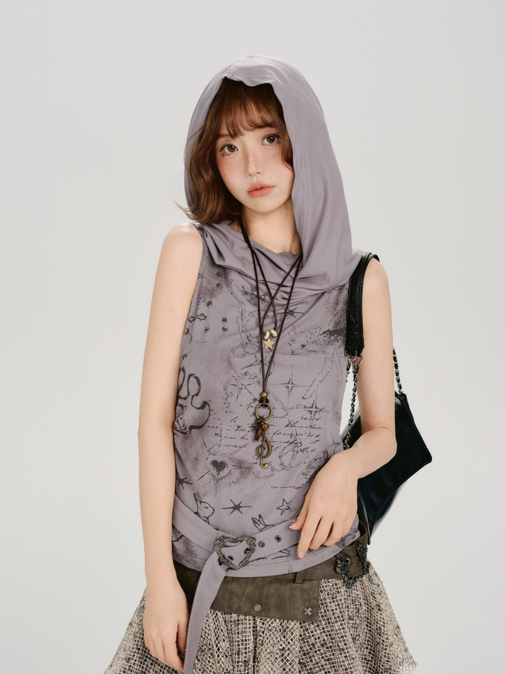 Celestial Graphic Cowl Neck Hooded Tank