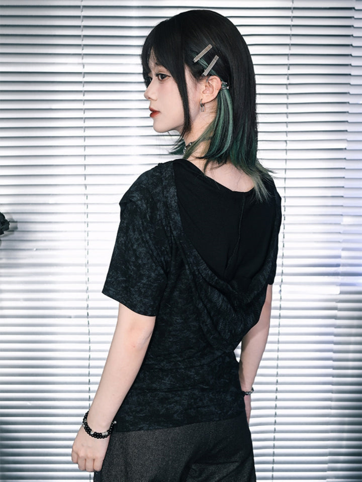 Acid Wash Totem Print Cowl Tee