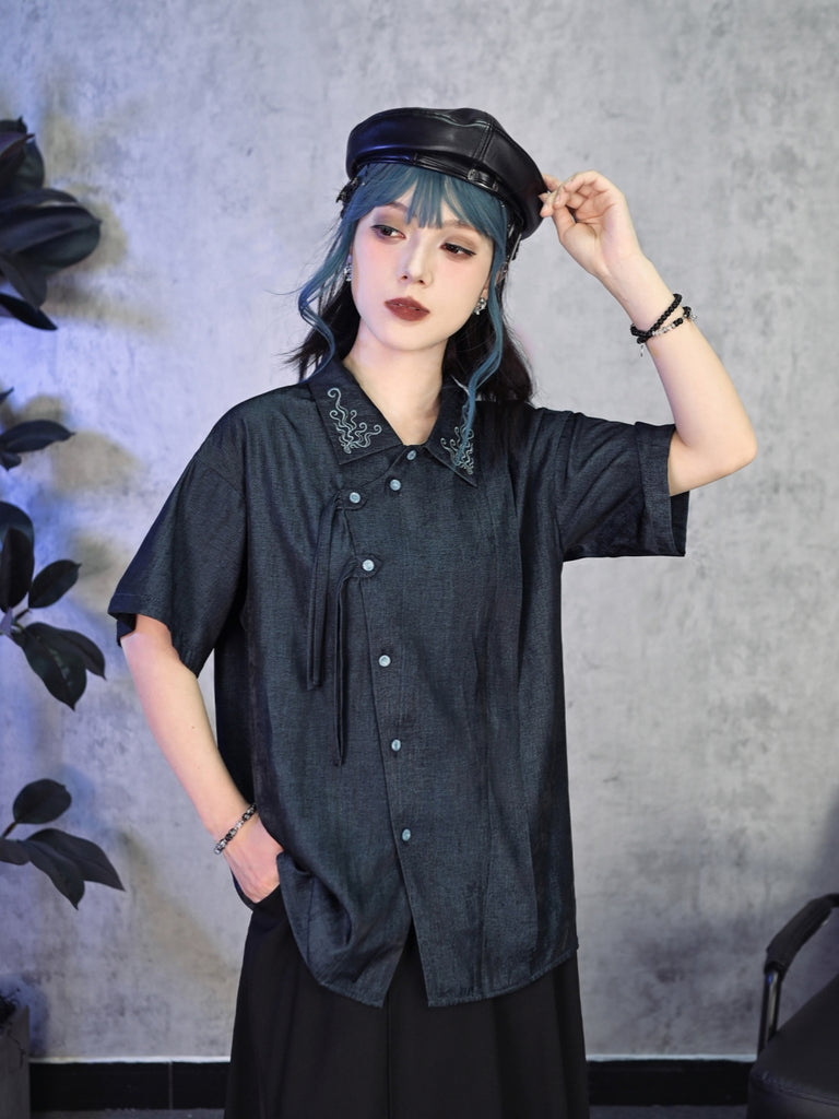 Harajuku Gothic Oversized Asymmetric Frog Button Shirt – Juwas