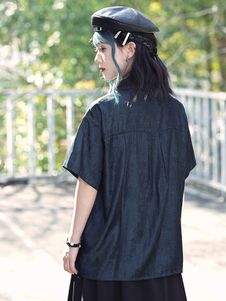 Cyber-Punk Frog Button Asymmetric Street Shirt