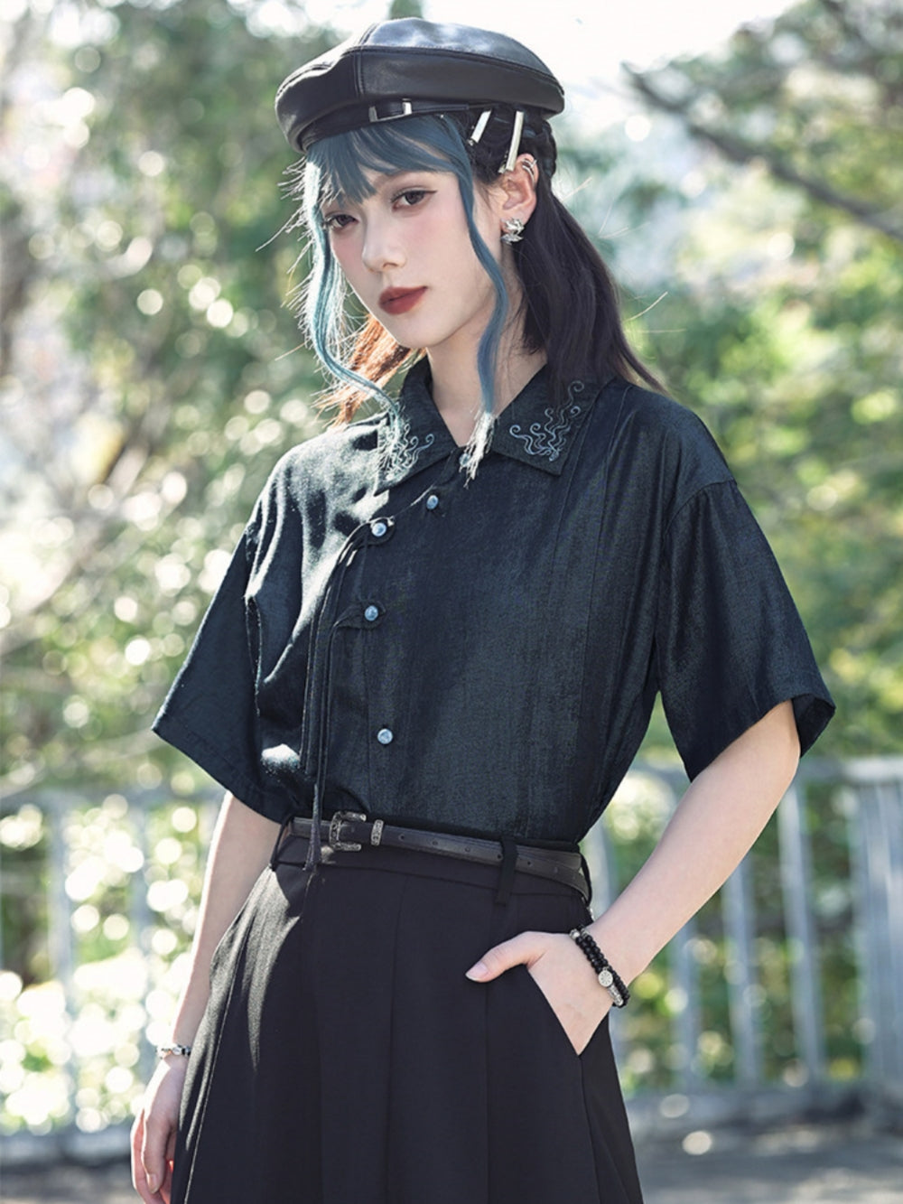 Cyber-Punk Frog Button Asymmetric Street Shirt