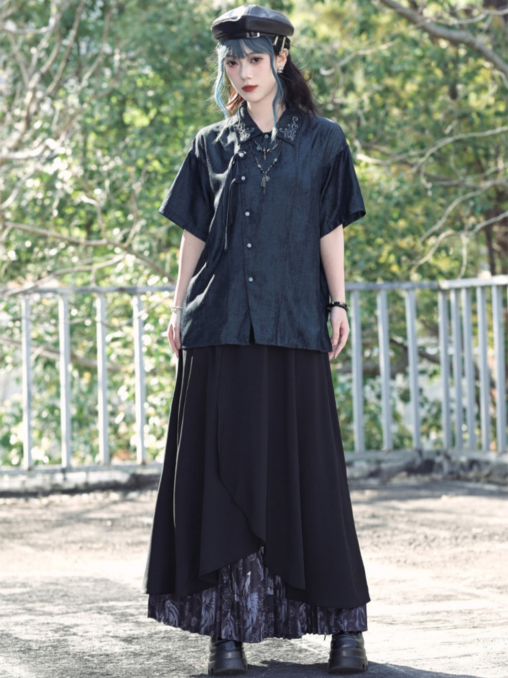 Cyber-Punk Frog Button Asymmetric Street Shirt