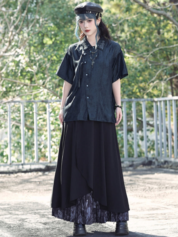 Cyber-Punk Frog Button Asymmetric Street Shirt