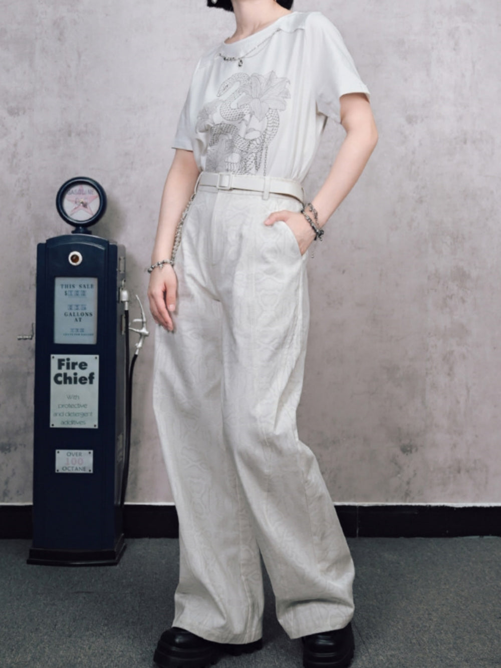 Off-White Snakeskin Jacquard Wide Trousers