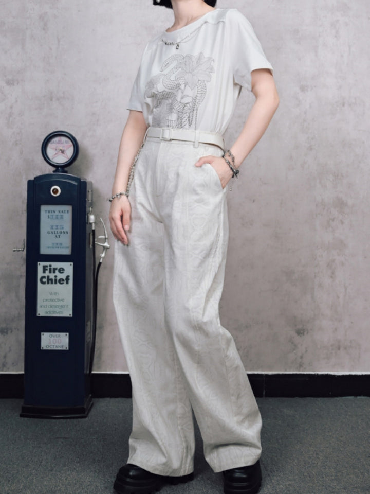 Off-White Snakeskin Jacquard Wide Trousers