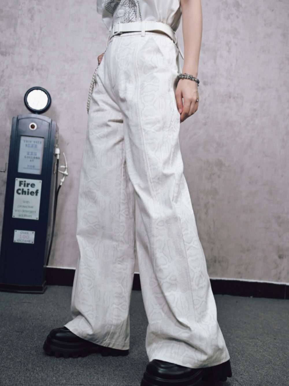 Off-White Snakeskin Jacquard Wide Trousers