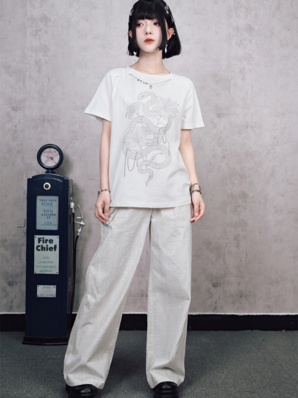 Off-White Snakeskin Jacquard Wide Trousers