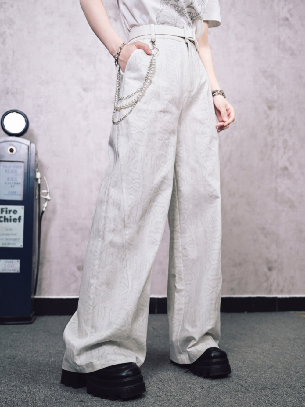 Off-White Snakeskin Jacquard Wide Trousers