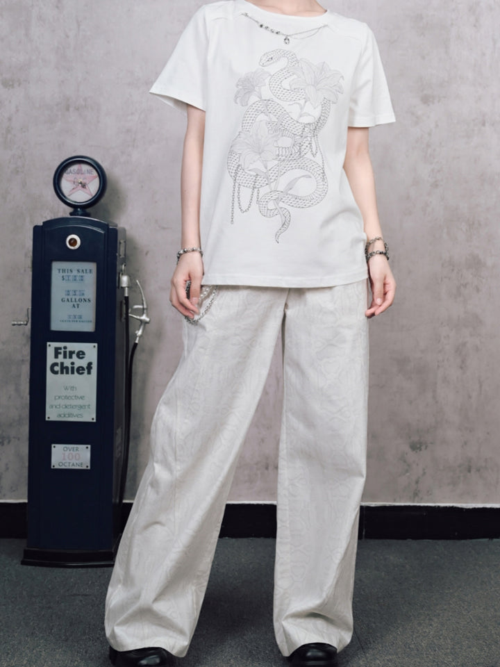 Off-White Snakeskin Jacquard Wide Trousers