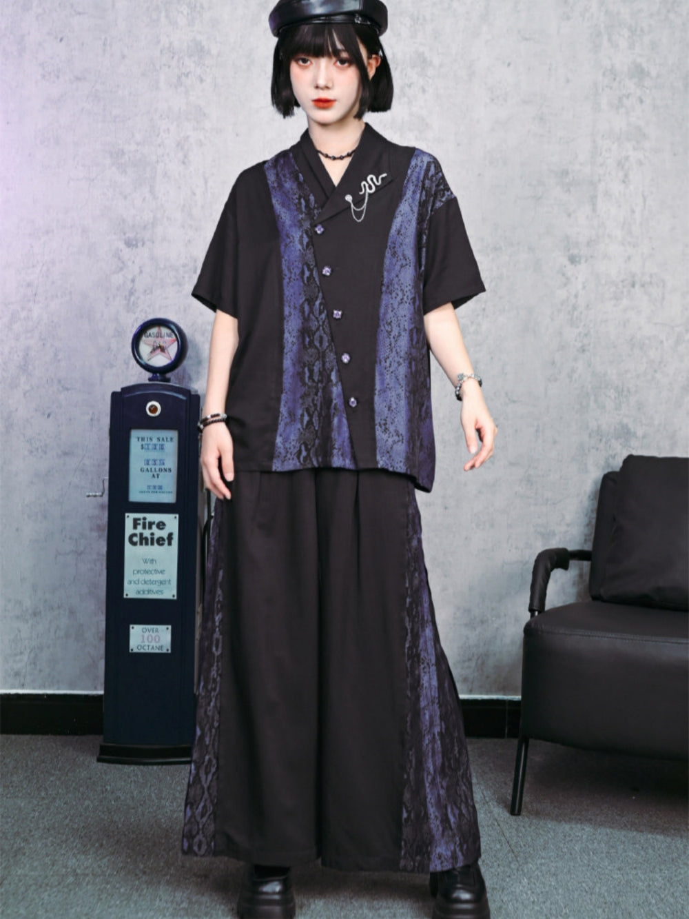 Blue Snakeskin Wide-Leg Trousers