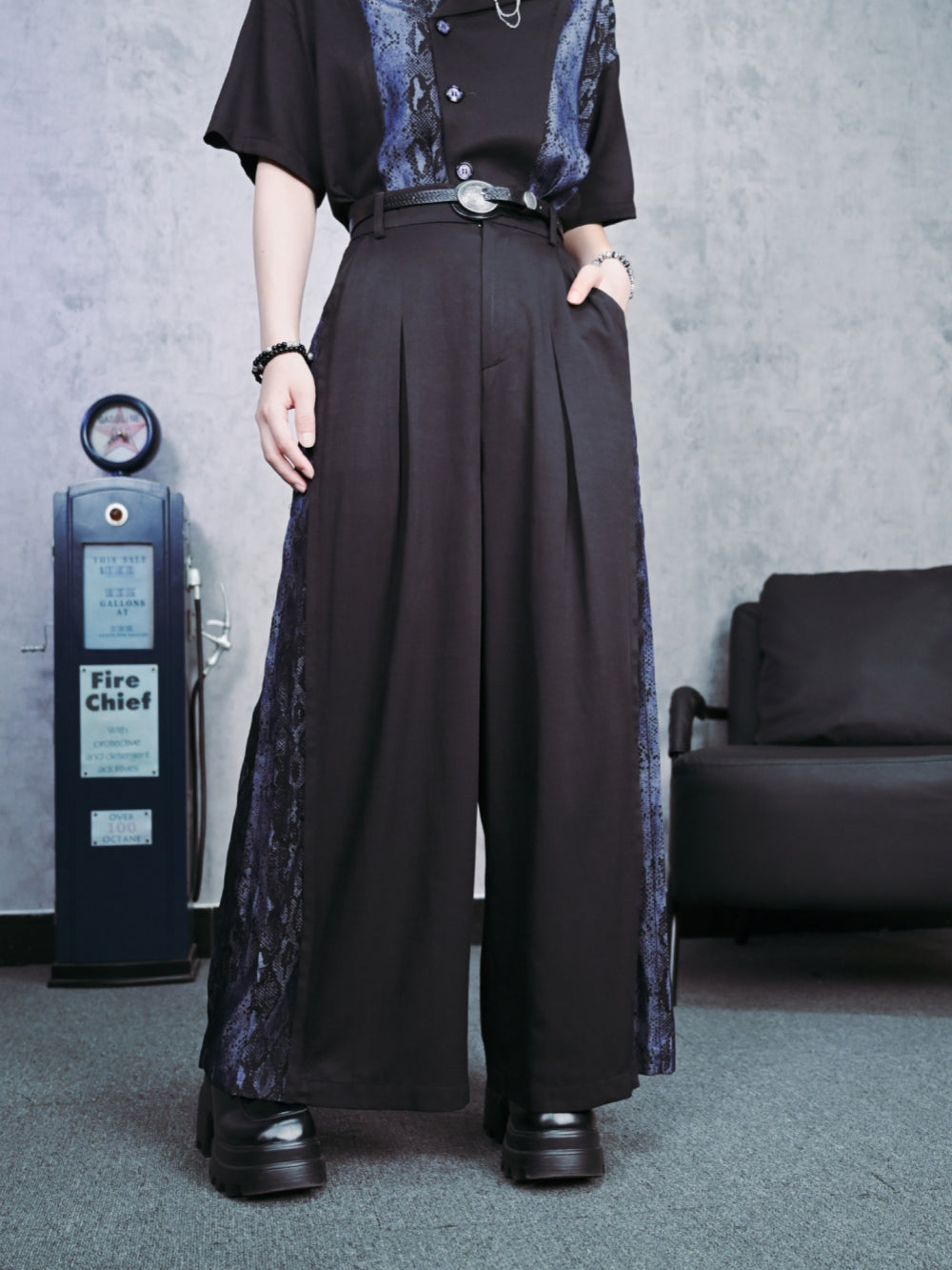 Blue Snakeskin Wide-Leg Trousers