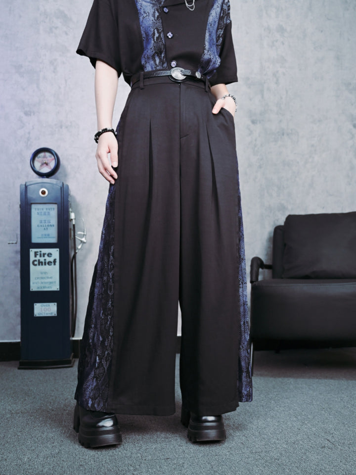 Blue Snakeskin Wide-Leg Trousers