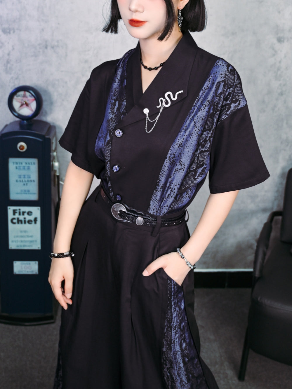 Venom Soul Snakeskin Panel Kimono Shirt