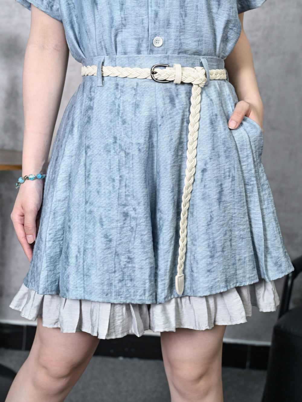 Jellyfish Badge Bleached Texture Button Shirt Skirt