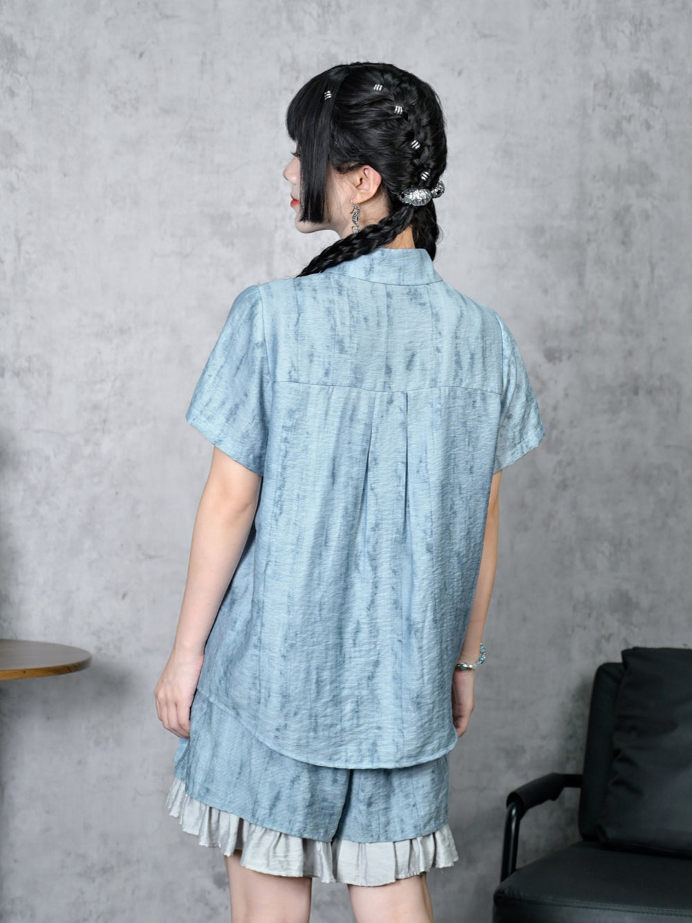 Jellyfish Badge Bleached Texture Button Shirt Skirt